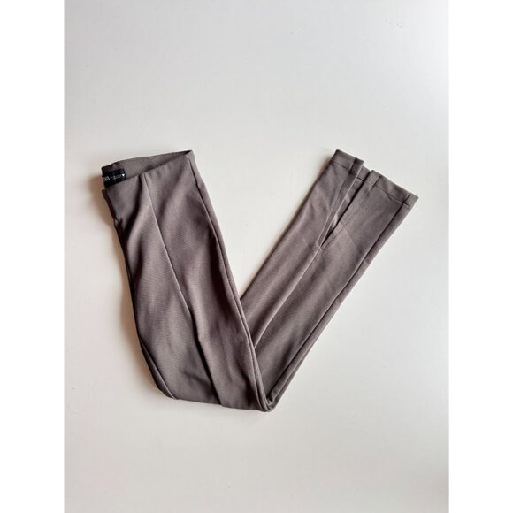 ZARA Grey Taupe Stretch Ribbed Knit Flared Front Hem Slit Pants, Size S - Picture 1 of 15